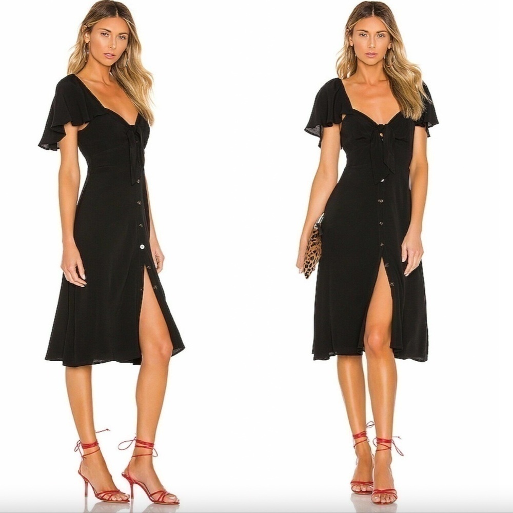 ASTR the Label Black Rachelle Tie Front Sweetheart Ruffle Sleeve Dress